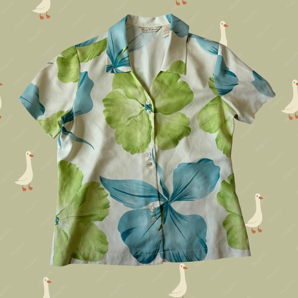 Tommy Bahama 100% SilkVintage Y2K / Late 90s Tropical Floral Button Up Shirt Sm